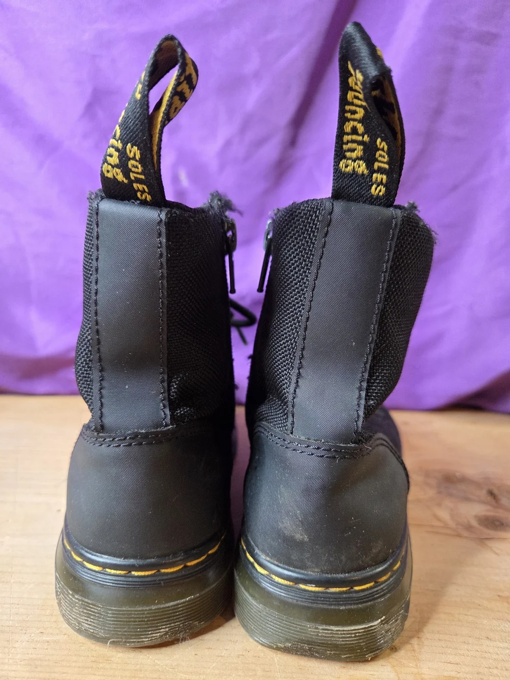 Dr. Martens Black Canvas Lace-Up Boots with Yellow Stitching